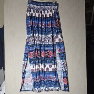 Joe B Soft Maxi Skirt Women's Size Large Double Slit White Blue Floral Cute Chic